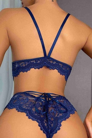 Merry See Bacak Aksesuarlı Sütyen Külot Takım Lacivert 001