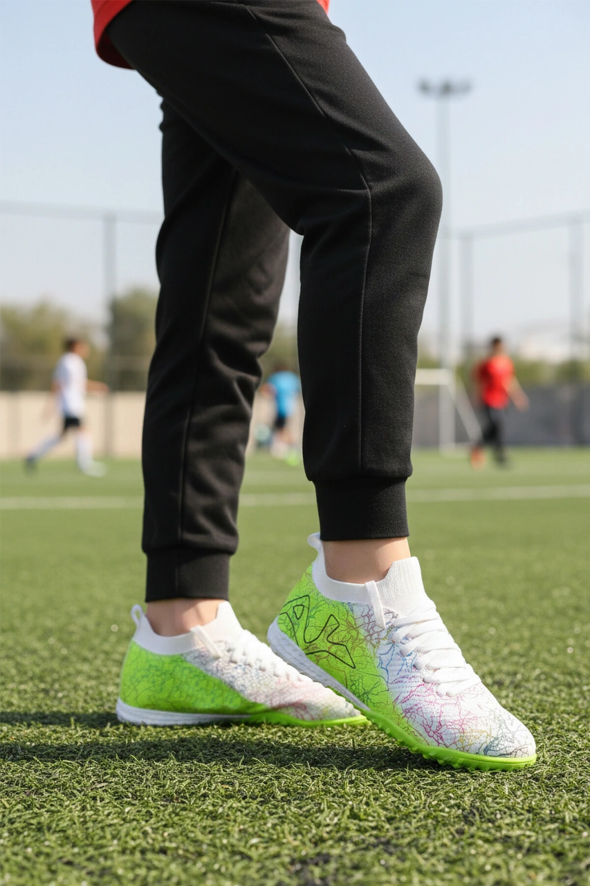 Beyaz Yeşil Bilekten Lastikli Unisex Halı Saha Ayakkabısı Gh-252-153 G Beyaz-neon Yeşil