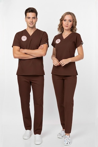 Unisex Kahverengi Psikolog Biyolog Sosyolog Gerontolog Scrubs Üniforma Takım Sağlık Bak.yön.uygun Kahverengi