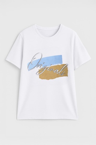 Erkek %100 Pamuk Bisiklet Yaka Baskılı Lacivert T-shirt Çok Renkli