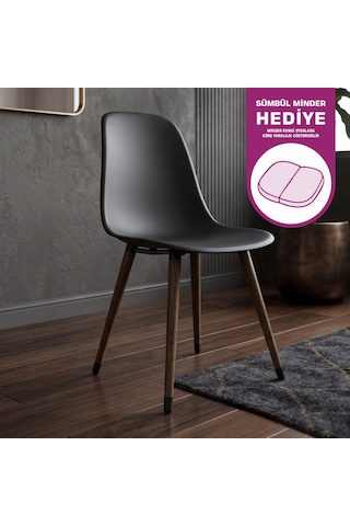 Vilinze Eames Kestane Ahşap Ayak Plastik Siyah Sandalye Eames-beyaz Siyah - Kestane