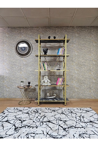 Çıkıntılı Gold Boyalı Kitaplık - 5 Raflı Suntalem Lüks Kitaplık L Çok Renkli