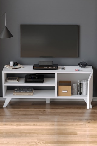 Tv Sehpası Kapaklı Tv Sehpası Raflı Tv Ünitesi Televizyon Sehpası 100 X 35 Cm Malta Beyaz Beyaz