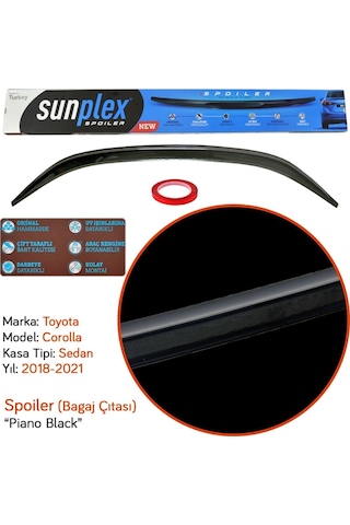 Sunplex Toyota Corolla Uyumlu 2018-2021 Spoiler Bagaj Çıtası Piano Black