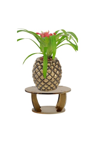 Ahşap Ayaklı Beton Saksı Büyük Boy 1 Adet Ananas Model - Altın Eskitme