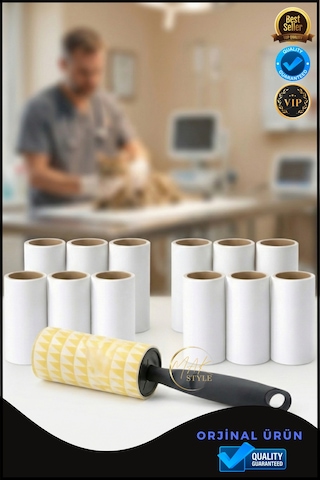 Tüy Toplama Rulosu 12 Li Set + Sap Koltuk, Halı Ve Kıyafet Temizleyici Pratik Kullanım