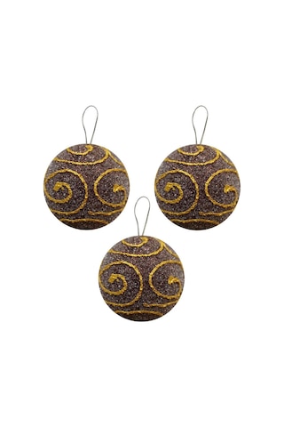 Yılbaşı Top Süs 8cm 3prç. Kahveı Altın Varak Desen Diğer