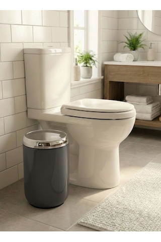 Gri Krom Dekorlu 6 Lt Sallanır Kapaklı Mutfak Banyo Çöp Kovası
