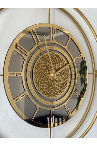 Bronz Aynalı Lavinya Exclusive - Chakra Dizayn - Gerçek Bronz Ayna - Metal Mobilya Duvar Saati Gold
