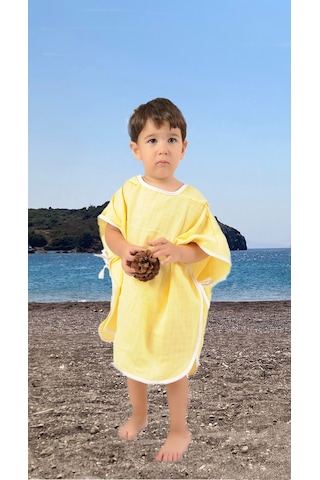 Çocuk Bebek Müslin Panço Kapüşonlu 1-4 Yaş - Sarı
