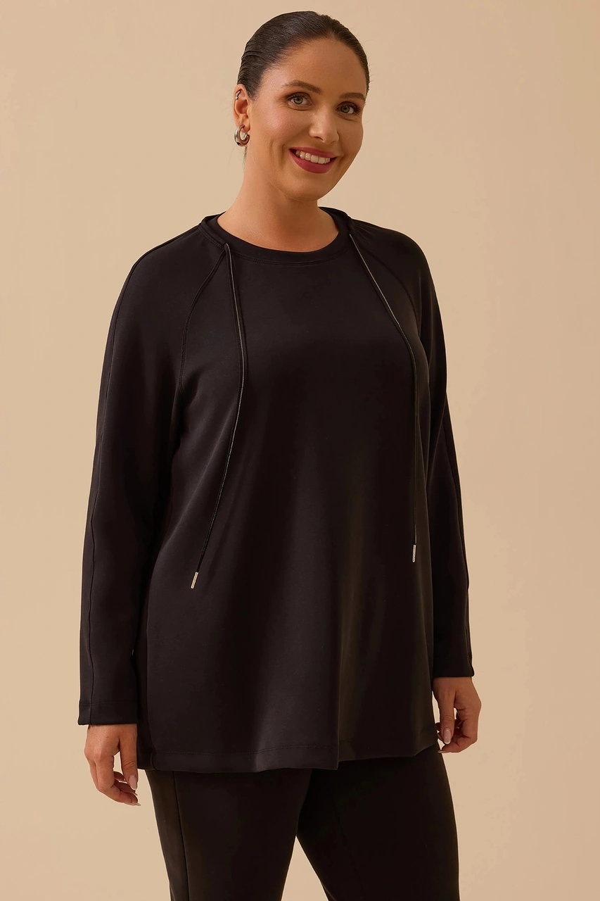 Galaxi Kadın Büyük Beden Bağcıklı Basic Sweatshirt 4002 Siyah Siyah