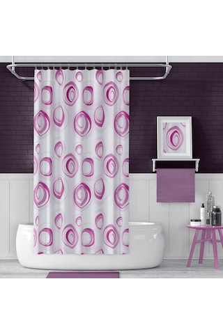 Banyo Duş Perdesi 4954 Pembe 110x200 Perde Borusu Askı Aparatı 90x130 Hediyeli Çok Renkli