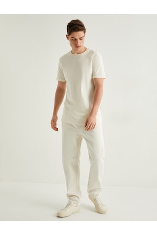 Koton Basic Tişört Slim Fit Bisiklet Yaka Kısa Kollu Ekru 4sam10842hk Ekru