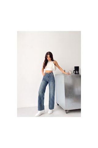 Kene Jeans Ön Taşlı Yeşil Tint Denim Wide Leg/bol Paça Pantolon Yeşil Tintli