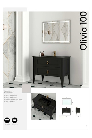 Evros Olivia 100 Cm Banyo Dolabı Siyah