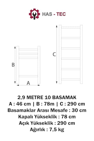 Teleskopik Merdiven 2,9 Metre 10 Basamaklı Düz Uzayan