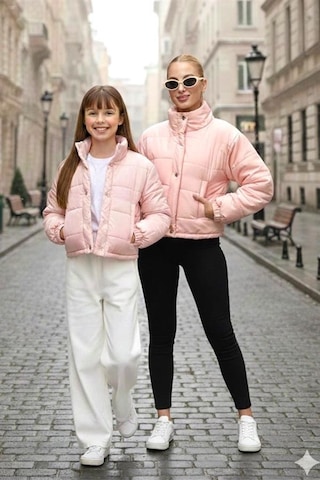 Veraura Lifestyle Kız Çocuk Pudra Rengi Çıtçıtlı Fermuarlı Şişme Mont