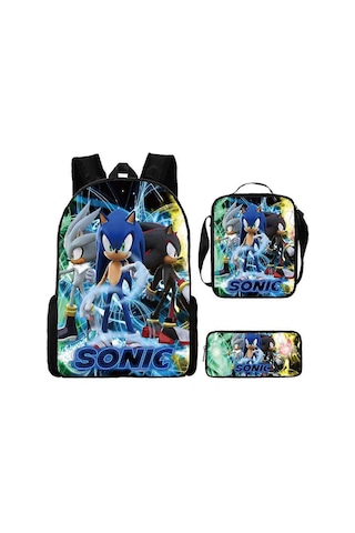 Sonıc Sonic Okul Çantası Üç Parçalı Set - Anime Çizgi Film Sırt Çantası, Omuz Çantası Ve Kalem Kutusu Sonic Hayranları İçin Canlı Ve Dayanıklı Setjxlgv Diğer