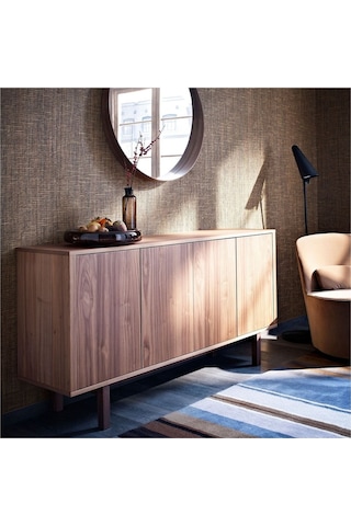 Stockholm Ayna, Ceviz Kaplama Yuvarlak Ayna Modern Şekilli Ceviz