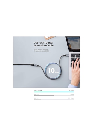 Ugreen 100W USB 3.1 Gen2 10Gbps 4K 60Hz Görüntü Aktarımı Type-C to Type-C Örgülü Uzatma Kablosu 1 Metre