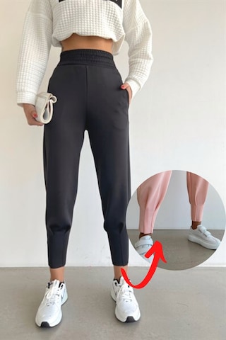 Trend Alisse Beli Gipeli Paçası Dikişli Kadın Scuba Pantolon Siyah