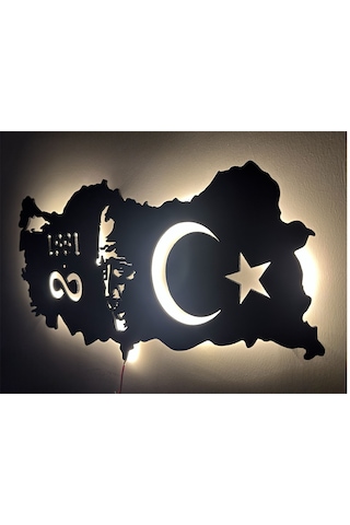 Özel Atatürk Ve Türkiye Haritası Led Işıklı Tasarım Tablo Ahşap D