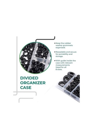 Pazly 180 Adet Farklı Kauçuk Grommet Kiti, 1/4, 5/16, 3/8, 7/16, 1/2, 5/8, 7/8, 1 Boyutlar, Yıkama Seti, Kauçuk Tel Takozlar