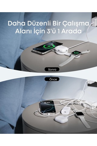 Maggo 3'ü 1 Arada Kablosuz Şarj İstasyonu, Qi2, 15w, Katlanabilir, Magsafe Uyumlu, Beyaz - B25m8