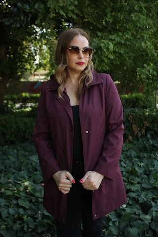 1616 Fermuarlı Cep Detaylı Kapuşonlu Bondit Ceket Mürdüm