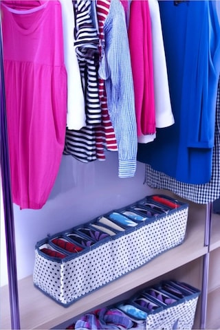 5 Adet 11 Bölmeli Large Puantiyeli Mavi Beyaz Çekmece Ve Dolap Içi Akordiyon Organizer Mavi