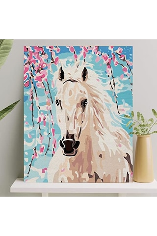 Sayılarla Boyama Tuval Seti Fırça Boya Dahil Çıtalı 40x50 Cm - Beyaz At