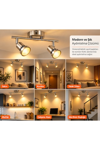 2 Li Gu10 Led Spot Aydınlatma Armatürü 2 2,6 W 460 Lümen 2700k Sıcak Beyaz Ampul Dahil Krom