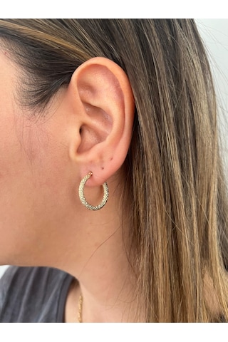 Altın Nesil - 14 Ayar Altın Kumlu Yuvarlak Küçük Küpe Altın - Beyaz Altın