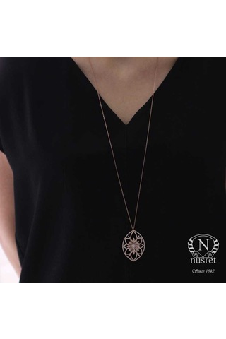 Nusret 925 Ayar Gümüş Badem Taşlı Kolye