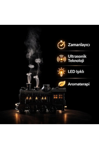 Premium Tren Tasarımlı Ultrasonik Aroma Difüzör Led Işıklı, Zamanlayıcılı, Hava Nemlendirici
