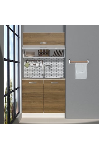 Decoraktiv Mini 90t Mdf Hazır Mutfak Dolabı - Tezgah Dahil - Naturel Pera Meşe