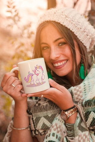 Sevimli Unicorn Tasarımlı Kupa Bardak Kupa Kahve Çay Kupası Beyaz