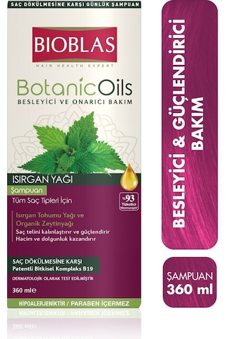 Bioblas Botanic Oils Isırgan Organik Zeytinyağı Şampuan 360 ml - Dolgunlaştırıcı, Saç Dökülmesine Karşı