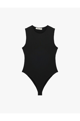 Koton Slim Fit Kolsuz Bisiklet Yaka Bodysuit Siyah 7wak10014ek