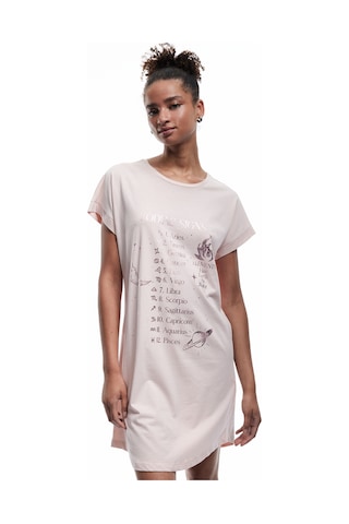 Koton Pamuklu Kısa Kollu Bisiklet Yaka Astroloji Temalı Baskılı Gecelik Pembe 5slk60022mk Gülkurusu