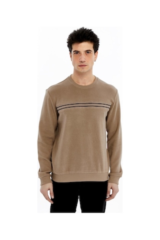 AR-MA Arma Erkek Regular Fit Selanik Kumaş Çizgi Baskılı Bisiklet Yaka Sweatshirt %65 Pamuk %35 Polyester K30124697702 Füme - Gri