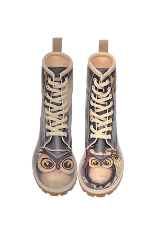 Kadın Vegan Deri Siyah Uzun Bot - Owls Family Tasarım Çok Renkli