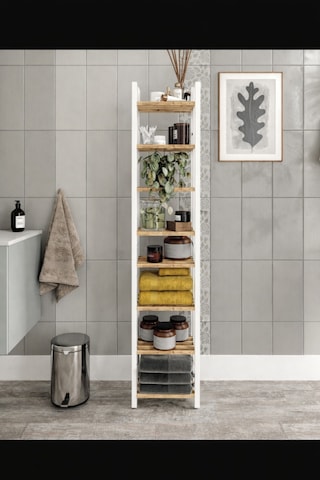 Mini Beyaz Masif Ahşap Dekoratif Banyo Rafı Havluluk Peçetelik 8 Katlı Beyaz