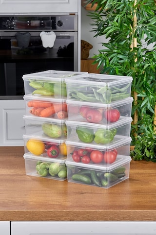 10'lu Buzdolabı Organizer Kendinden Kapaklı Mikrodalga Ve Difrize Uygun 2500 Ml Kare Saklama Kabı Şeffaf