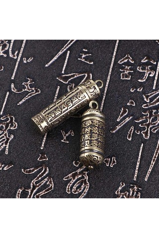 Taşınabilir Oyma Yazıtlar Silindirik Kutu Pirinç Anahtarlık Seyahat Hap Kutusu Kolye Kolye Ucu İlaç Hap Kutusu Budist Kolye Ucu 2,