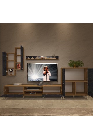 Decoraktiv Eko 6 Mdf Dvd Krom Ayaklı Tv Ünitesi Tv Sehpası Pera - Siyah Mermer