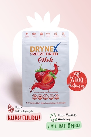 Drynex Freeze Dried Çilek Dondurularak Kurutulmuş Çıtır Atıştırmalık Meyve Cipsi Şekersiz Katkısız Vegan 20 G