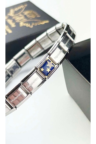 Yıldızlı İtalyan Nom Bileklik İçin Çelik Charm, Gümüş Renk Bileklik Dahil Değildir Gümüş