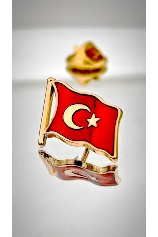 Yörük Tasarım Türk Bayrağı Altın Kaplama Yaka Rozeti 3d 3 Boyutlu Dalgalı Altın
