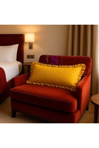 Fırfırlı Vintage Buldan Hardal Sarı Renk Iskandinav Uzun 40x100 Kırlent Yastık İçi Dolgulu Hardal Sarı